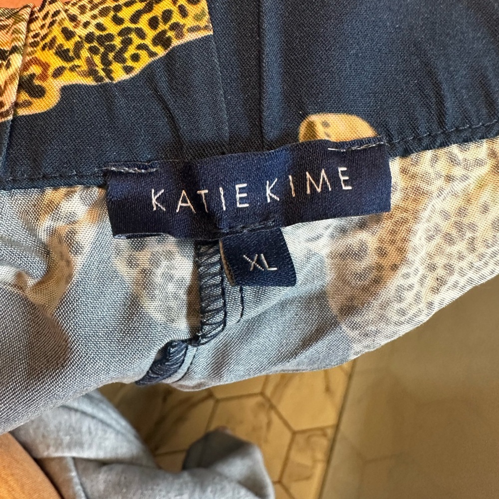Katie Kime Navy Top with Yellow Leopard Panels - Picture 2 of 3